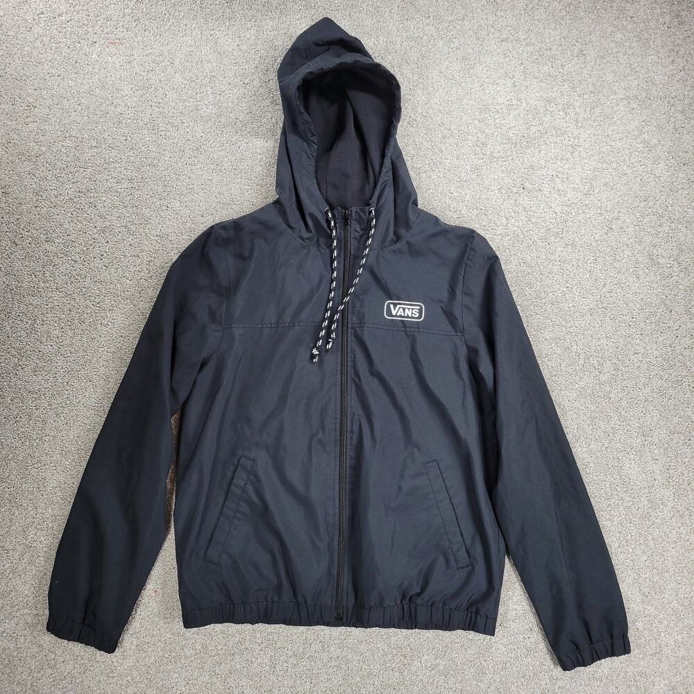 Vans Off The Wall Jacket Youth Large Black Full Zip Hooded Light Windbreaker